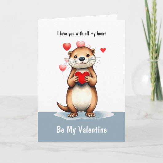 Valentine Love Fun Otter Animal Love Heart Feestdagen Kaart (Voorkant)