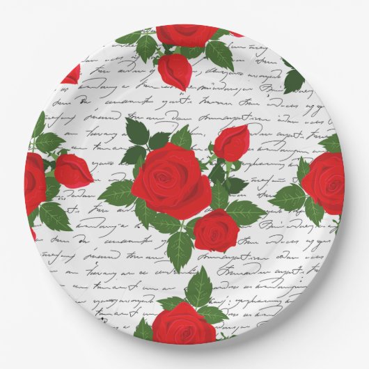 valentine love letter red roses romantic papieren bordje (Voorkant)
