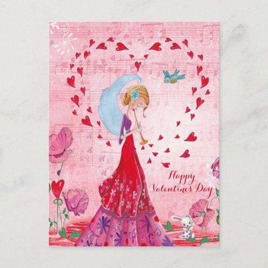 Valentine Love Music Girl | Postcard Feestdagenkaart (Voorkant)