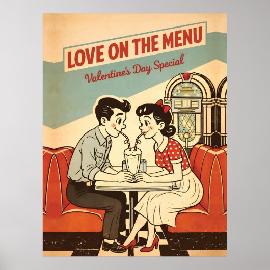 Valentine - Love on the Menu Retro Sodawinkel Poster (Voorkant)