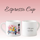 Valentine lovebirds custom text pink espresso kop