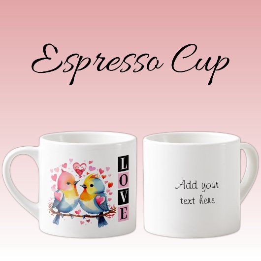 Valentine lovebirds custom text pink espresso kop