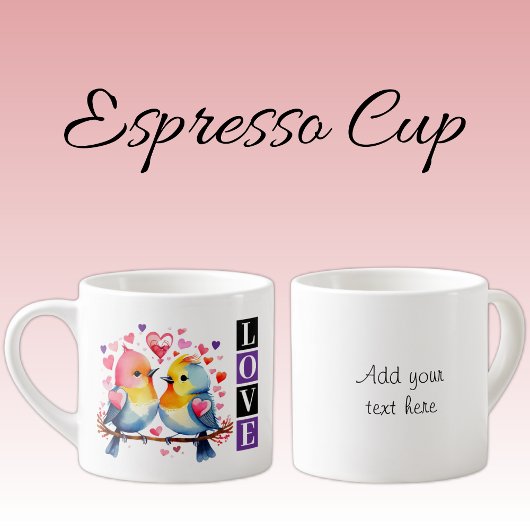 Valentine lovebirds custom text purple espresso kop