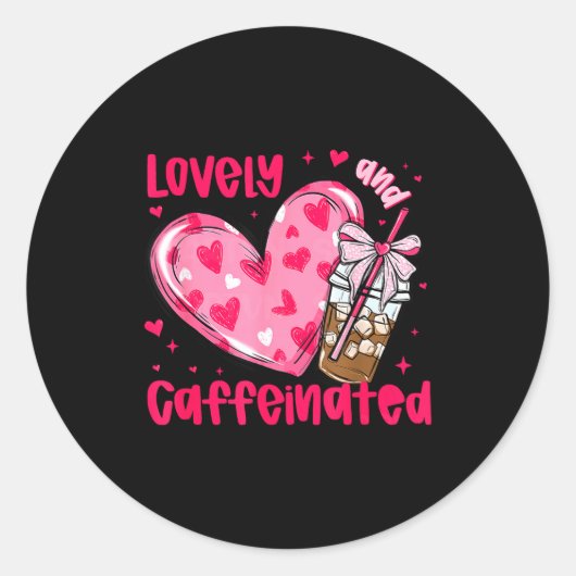 Valentine Lovely & Caffeinated Coffee Lover Co Ronde Sticker (Voorkant)
