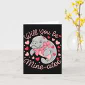 Valentine Manatee Cute Animal Hearts Will You Be M Kaart (Gele Bloem)