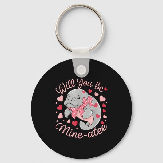 Valentine Manatee Cute Animal Hearts Will You Be M Sleutelhanger (Voorkant)