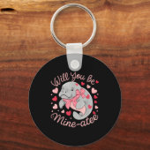 Valentine Manatee Cute Animal Hearts Will You Be M Sleutelhanger (Voorkant)