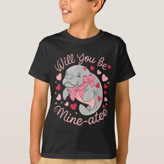 Valentine Manatee Cute Animal Hearts Will You Be M T-shirt (Voorkant)