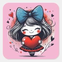 Valentine Meisje Kunst 3 Inch Sticker – Kawaii Lie