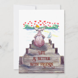 Valentine Moose & Seagull 5x7 Plat Feestdagenkaart