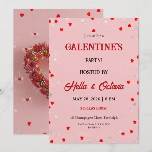 Valentine Party Invitation Printable Template Kaart (Voorkant / Achterkant)