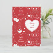 Valentine-patroon platte wenskaart -Wit op Rood Kaart (Staand voorkant)