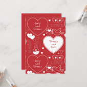 Valentine-patroon platte wenskaart -Wit op Rood Kaart (Voorkant / Achterkant in situ)