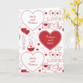 Valentine-patroon wenskaart - Rood op Wit Kaart (Gele Bloem)