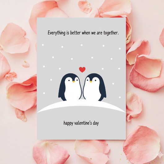 Valentine Penguin Card Cute Romantic Gift For Two Feestdagenkaart