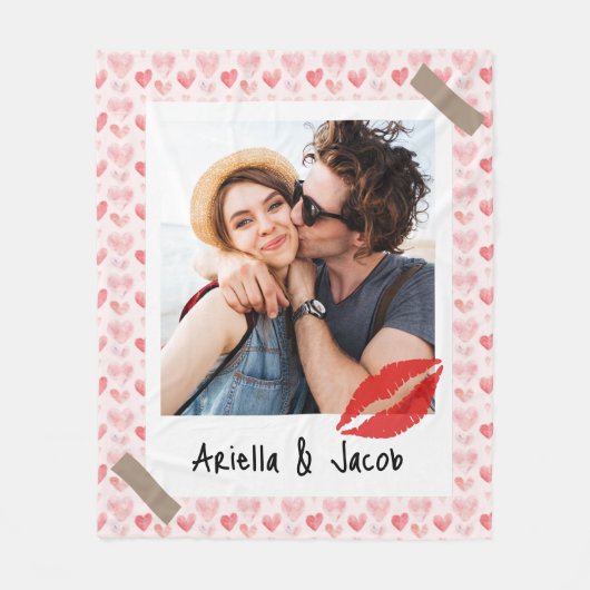 Valentine Photo Red Heart Custom Name Fleece Deken (Voorkant)
