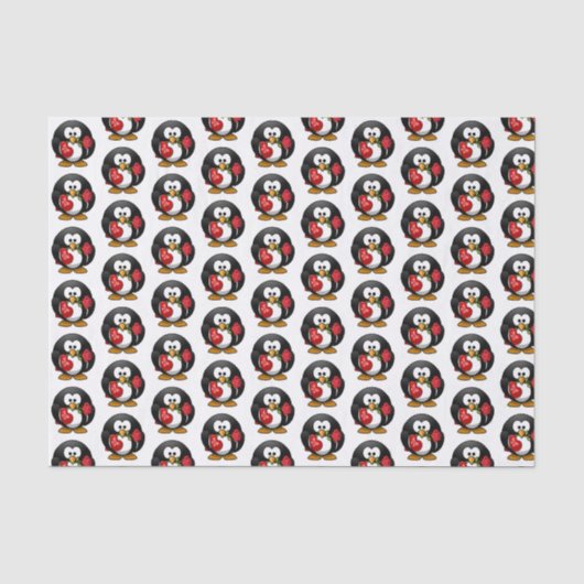 Valentine Pinguïn met Chocolade en Rozen Cadeau Tissuepapier (Voorkant)