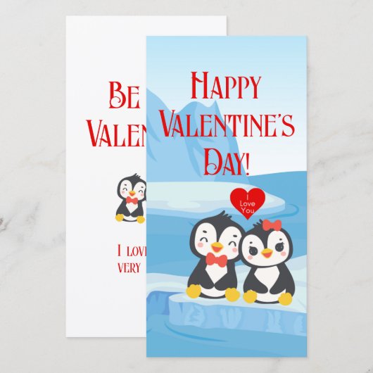 Valentine Pinguïn Paar Lange Wenskaart (Voorkant / Achterkant)