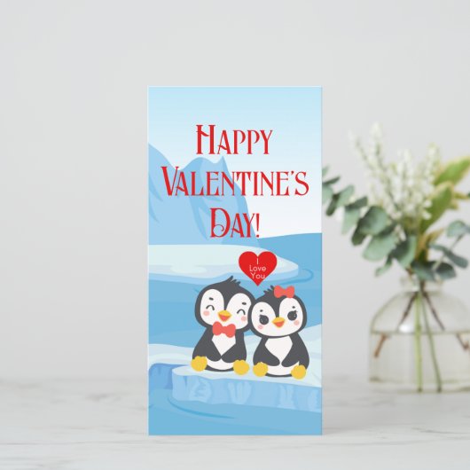 Valentine Pinguïn Paar Lange Wenskaart (Staand voorkant)