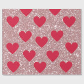 Valentine Pink Glitter & Hearts Wrapping Paper  Cadeaupapier (Vlak)