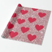 Valentine Pink Glitter & Hearts Wrapping Paper  Cadeaupapier (Uitgerold)