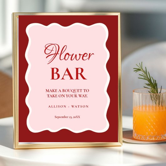 Valentine Pink Heart bridal shower flower bar Sign Poster