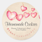 Valentine Pink Heart Garland Kraft Paper Bakery Ronde Sticker (Voorkant)