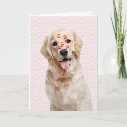 Valentine Pink Hearts with Golden Retriever Kaart (Voorkant)