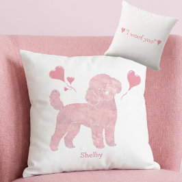Valentine Pink Poodle Pillow with Custom Name Kussen