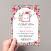 Valentine Pink Red Roses Butterfly Arch Wedding Acryl Uitnodigingen (Insitu (Draagbaar))