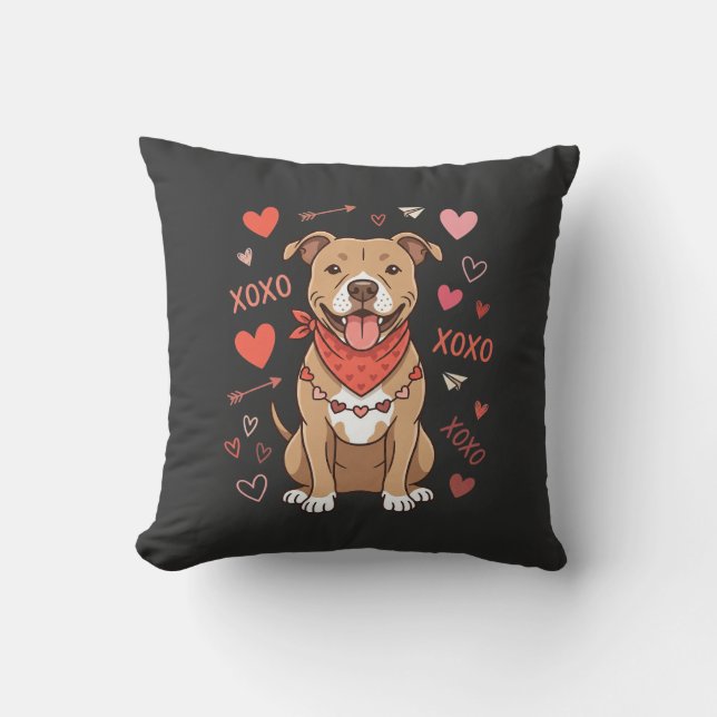 Valentine Pitbull Hond XOXO Liefde Design Kussen (Voorkant)