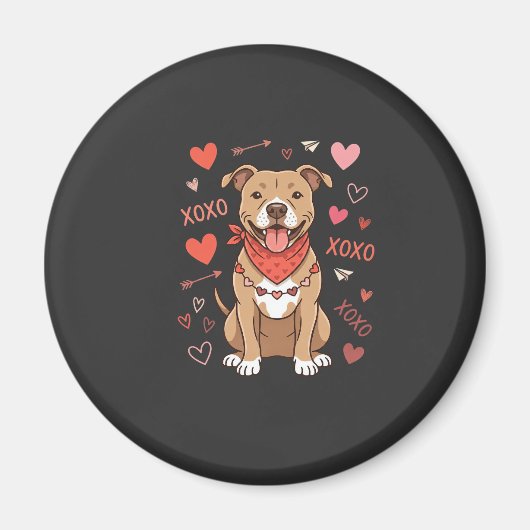 Valentine Pitbull Hond XOXO Liefde Design Magneet (Voorkant)