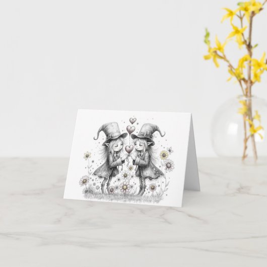 Valentine Pixies Kaart (Gele Bloem)