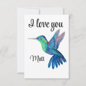 Valentine Red Happy hummingbird romance graphic Bedankkaart (Voorkant)