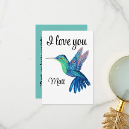 Valentine Red Happy hummingbird romance graphic Bedankkaart