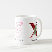 Valentine Red Heart Floral Letter X Initial Mug Koffiemok (Voorkant rechts)