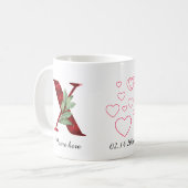Valentine Red Heart Floral Letter X Initial Mug Koffiemok (Voorkant links)
