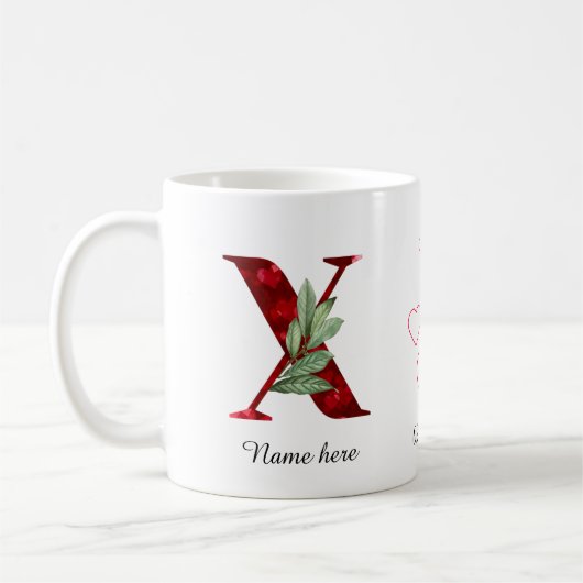 Valentine Red Heart Floral Letter X Initial Mug Koffiemok (Links)