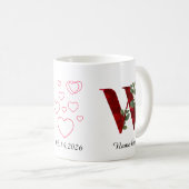 Valentine Red Heart Floral Letter X Initial Mug Koffiemok (Voorkant rechts)