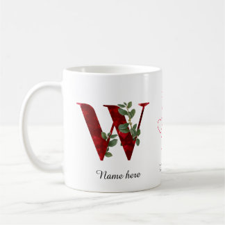 Valentine Red Heart Floral Letter X Initial Mug Koffiemok