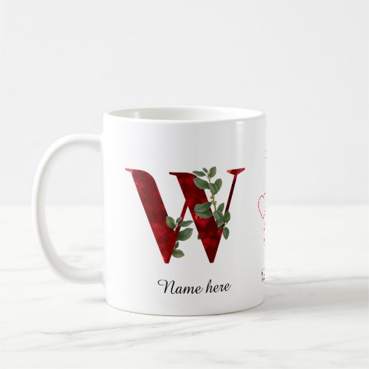 Valentine Red Heart Floral Letter X Initial Mug Koffiemok (Links)