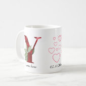 Valentine Red Heart Floral Letter Y Initial Mug Koffiemok (Voorkant links)