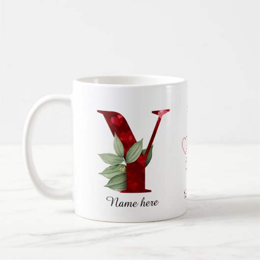 Valentine Red Heart Floral Letter Y Initial Mug Koffiemok (Links)