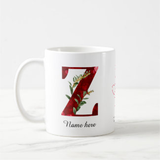Valentine Red Heart Floral Letter Z Initial Mug Koffiemok