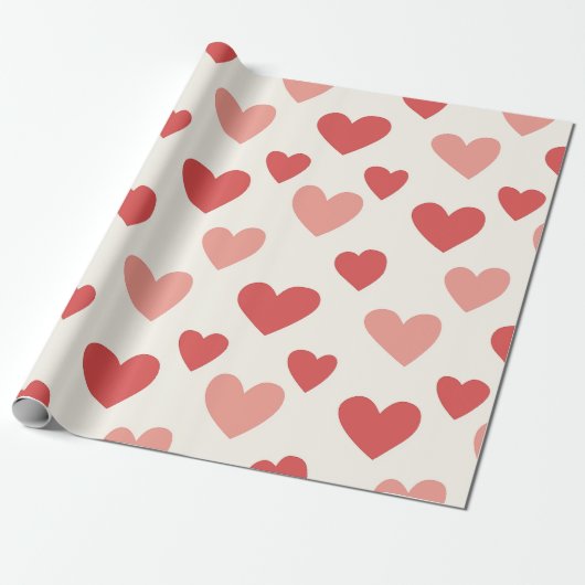 Valentine Red Heart Pattern Wrapping Paper Cadeaupapier (Uitgerold)