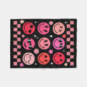 Valentine Retro Groovy Pink Happy Face Fleece Deken (Voorkant (Horizontaal))