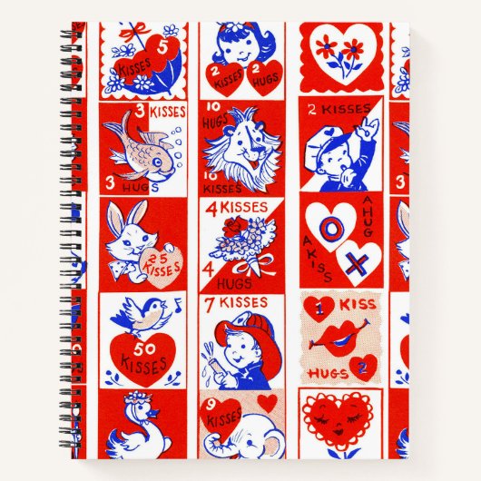 Valentine Retro Liefde Knuffels Cute Patroon Notitieboek (Voorkant)