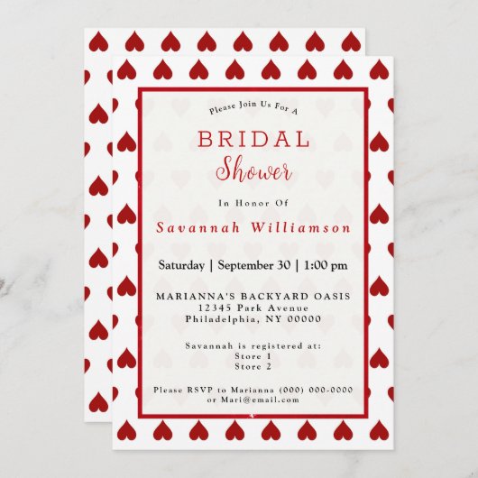 Valentine Rode Hart Bruiloft Feest Kaart (Voorkant / Achterkant)