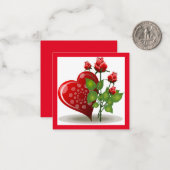 VALENTINE RODE HART EN RODE ROZEN NOTITIEKAART NOTITIEKAARTJE (Voorkant / Achterkant in situ)