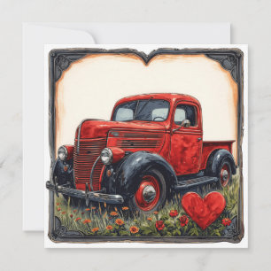 Valentine Rode Truck: Vintage Romance Feestdagenkaart